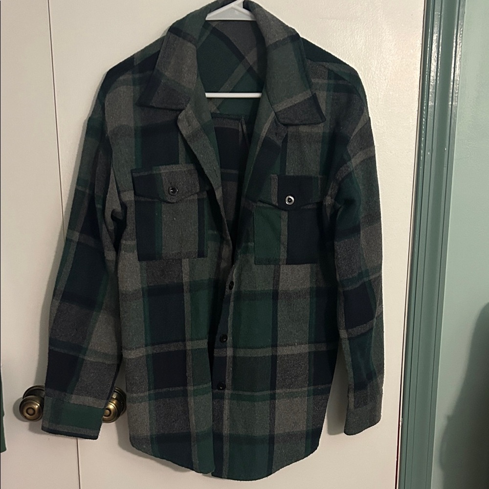 Green and Gray Plaid Shacket